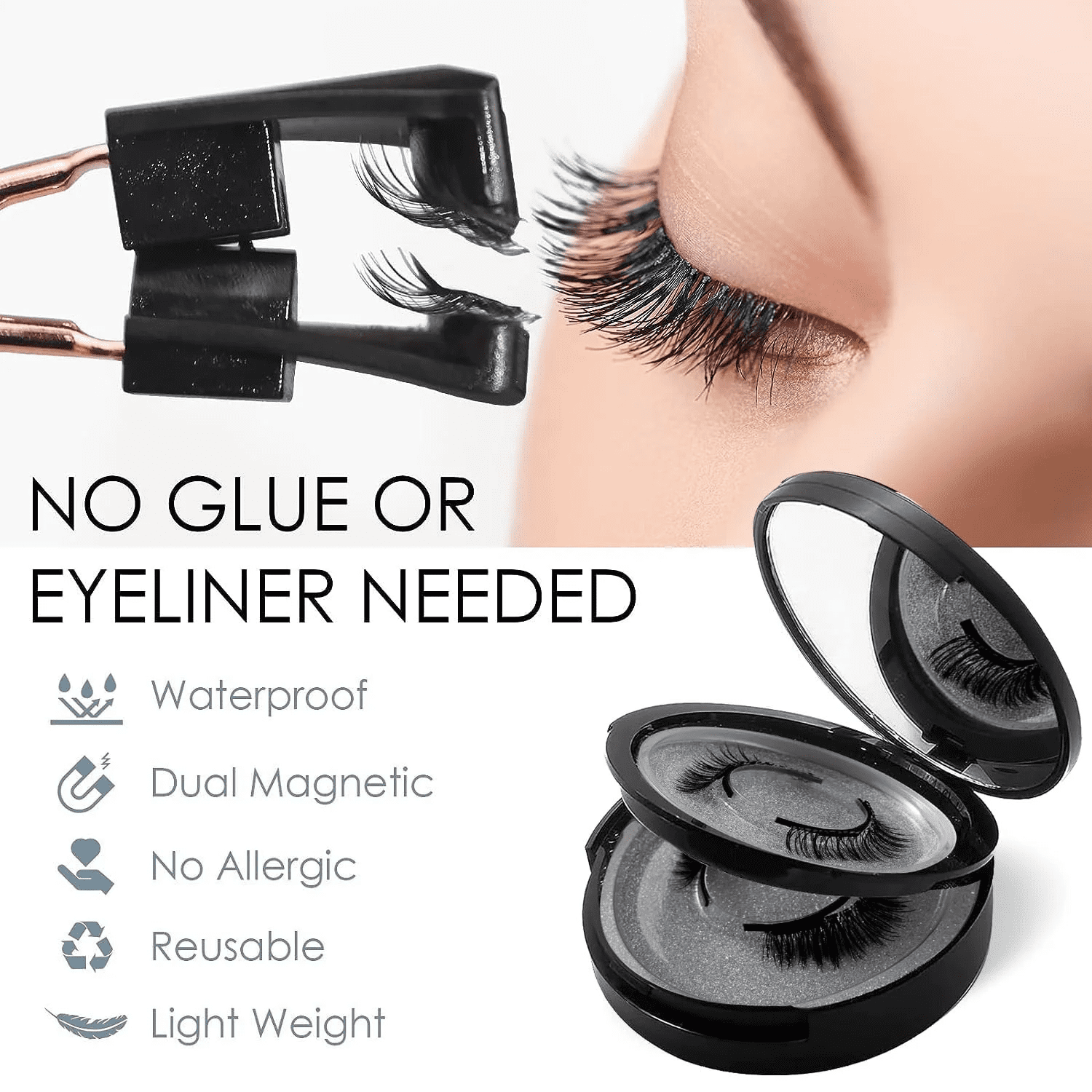 Magnetic Eyelashes with Applicator, Magnetic Eyelashes Kit False Eyelashes Reusable Magnetic Eyelash Wispy Lashes