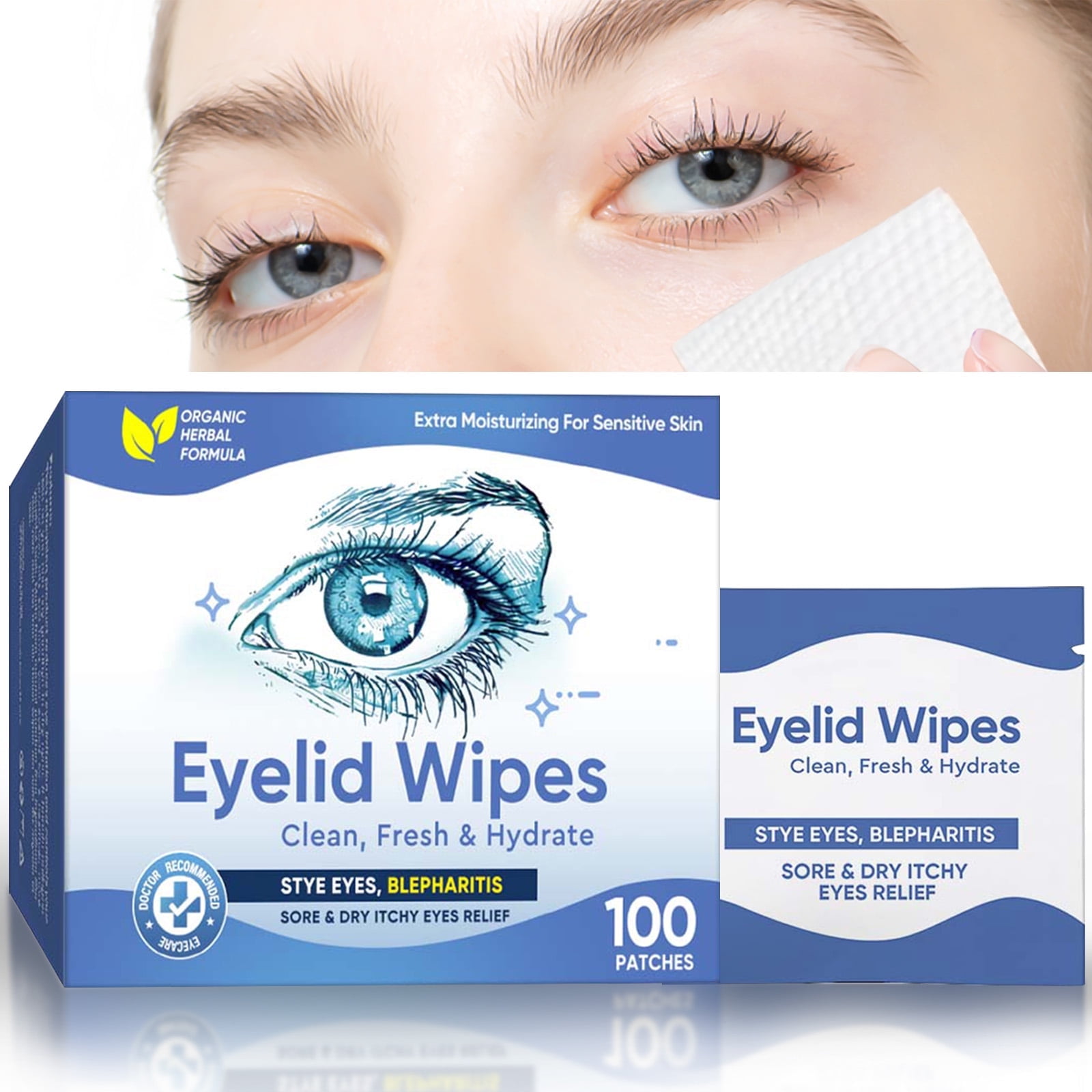Eyelid Wipes Face Cleansing Wipes for Dry Eyes - Rinse Free Eye Lid Cleaning Wipes, Individually Wrapped Travel Eye Wipes, 100 Count