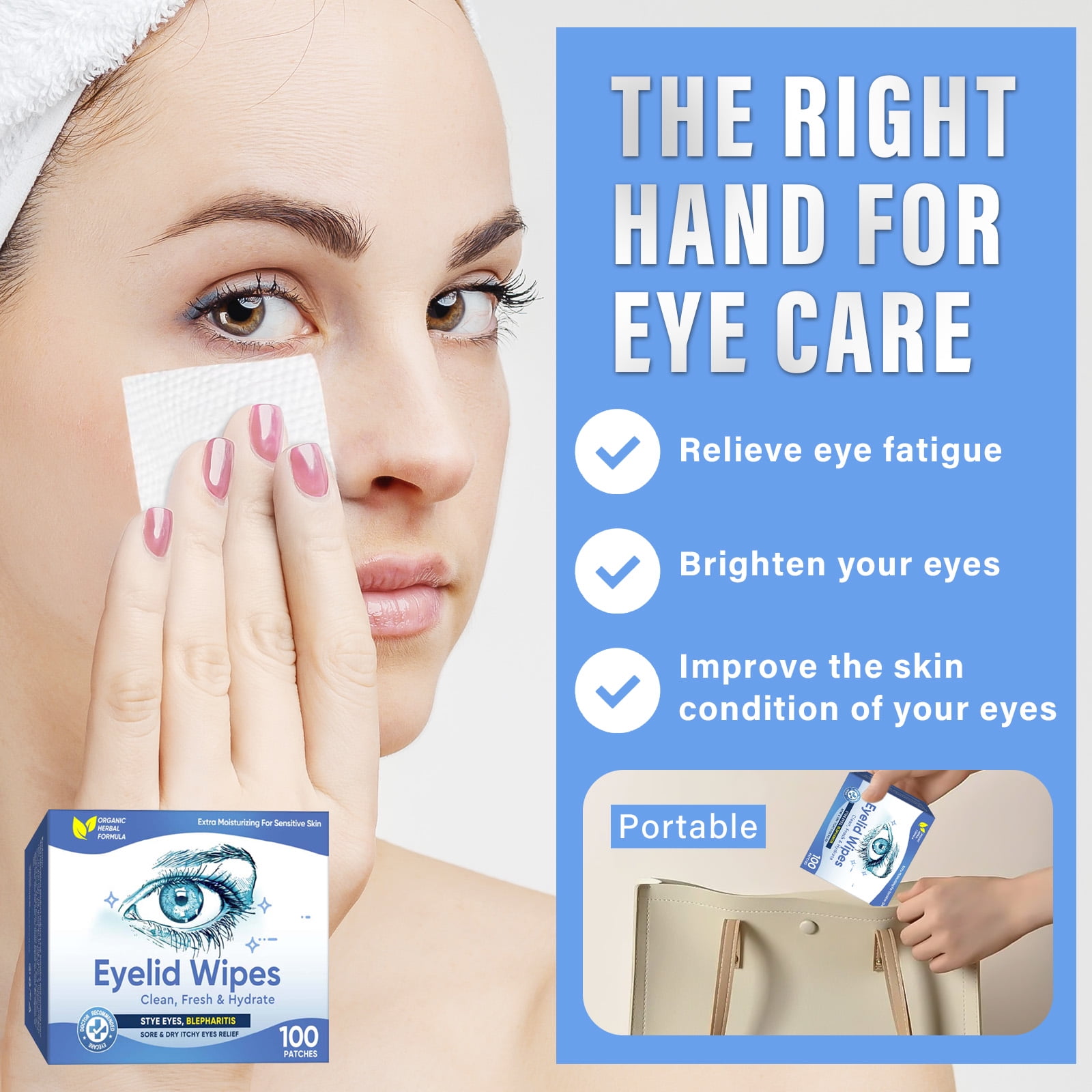 Eyelid Wipes Face Cleansing Wipes for Dry Eyes – Rinse Free Eye Lid Cleaning Wipes, Individually Wrapped Travel Eye Wipes, 100 Count