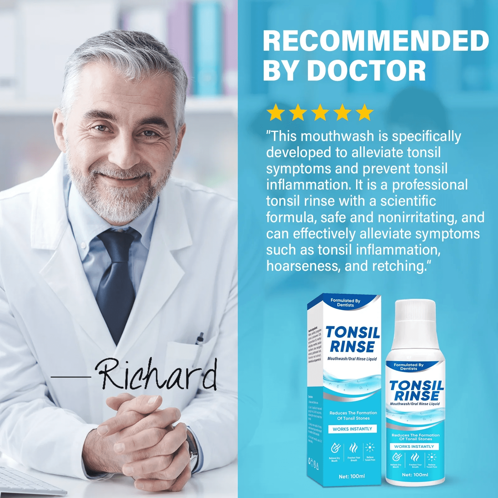 Tonsil Stone Remover, Natural Tonsil Stone Mouthwash or Oral Rinse Liquid to Help Soothe Tonsils, Mint Flavored Oral Mouthwash, Helps Soothe Tonsils, Eliminates Bad Breath, Dry Mouth Mouthwash