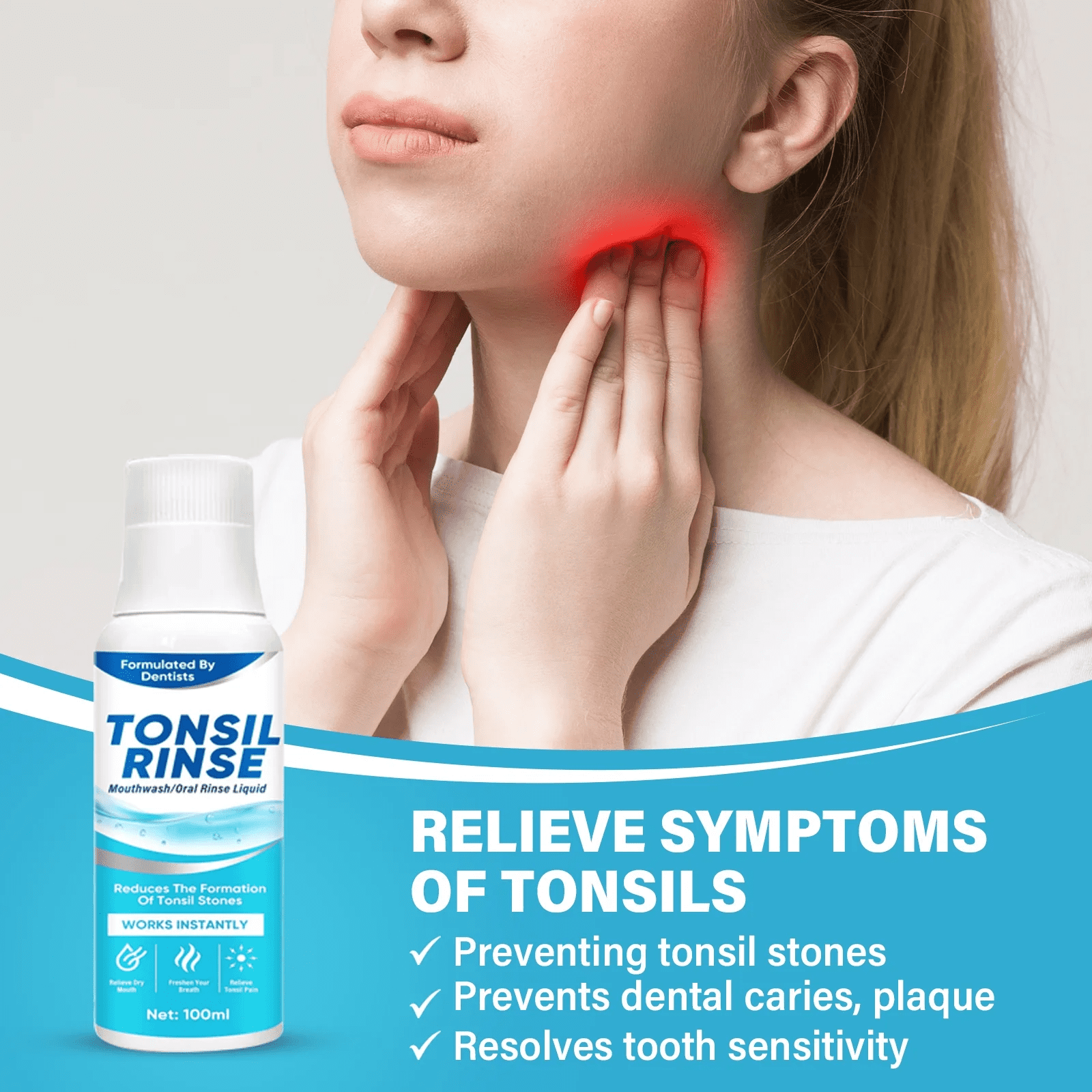 Tonsil Stone Remover, Natural Tonsil Stone Mouthwash or Oral Rinse Liquid to Help Soothe Tonsils, Mint Flavored Oral Mouthwash, Helps Soothe Tonsils, Eliminates Bad Breath, Dry Mouth Mouthwash