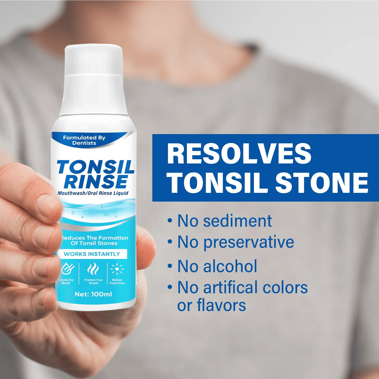 Tonsil Stone Remover, Natural Tonsil Stone Mouthwash or Oral Rinse Liquid to Help Soothe Tonsils, Mint Flavored Oral Mouthwash, Helps Soothe Tonsils, Eliminates Bad Breath, Dry Mouth Mouthwash
