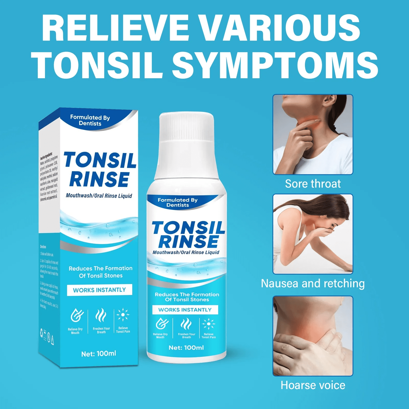 Tonsil Stone Remover, Natural Tonsil Stone Mouthwash or Oral Rinse Liquid to Help Soothe Tonsils, Mint Flavored Oral Mouthwash, Helps Soothe Tonsils, Eliminates Bad Breath, Dry Mouth Mouthwash