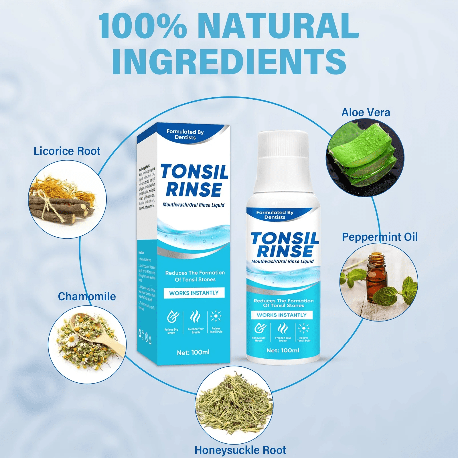 Tonsil Stone Remover, Natural Tonsil Stone Mouthwash or Oral Rinse Liquid to Help Soothe Tonsils, Mint Flavored Oral Mouthwash, Helps Soothe Tonsils, Eliminates Bad Breath, Dry Mouth Mouthwash