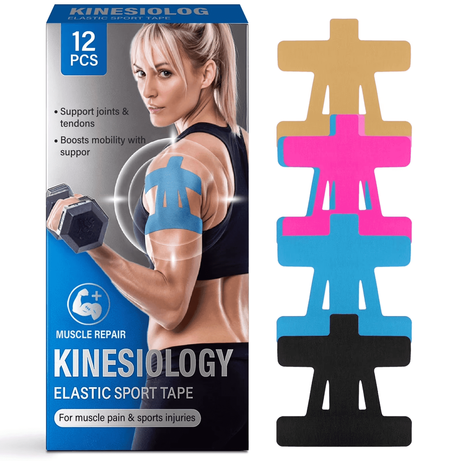 Kinesiology Tape for Knees, Waterproof & Elastic, Breathable Knee Tape, Athletic Tape Provide Support and Stability for Running, Hiking, Riding, 10 PCS